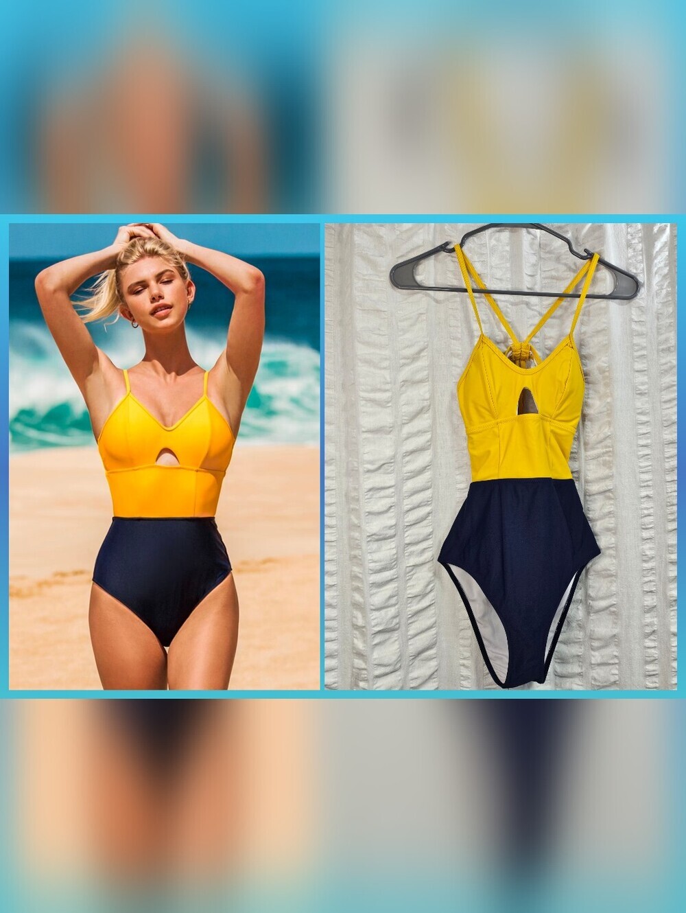 Cupshe Yellow and Navy Colorblock One-Piece Swimsuit Keyhole Adjustable Back